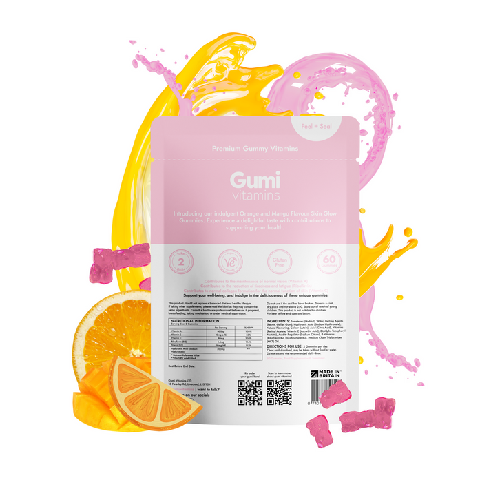 Skin glow  vegan gummies orange & mango flavour