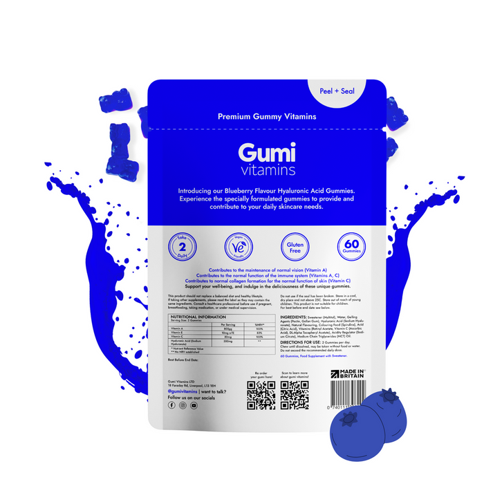 Hyaluronic acid vegan gummies  blueberry flavour